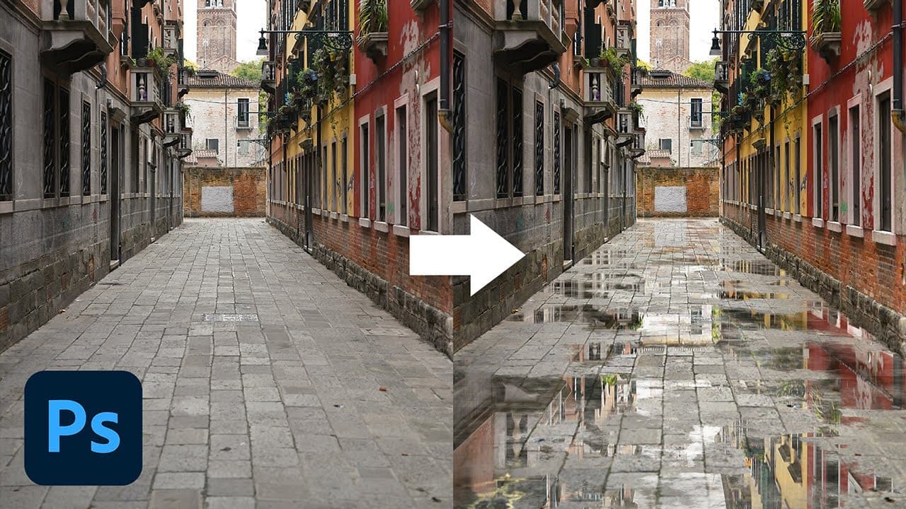 Como Criar Reflexos de Poças Realistas no Photoshop Sem Usar 3D